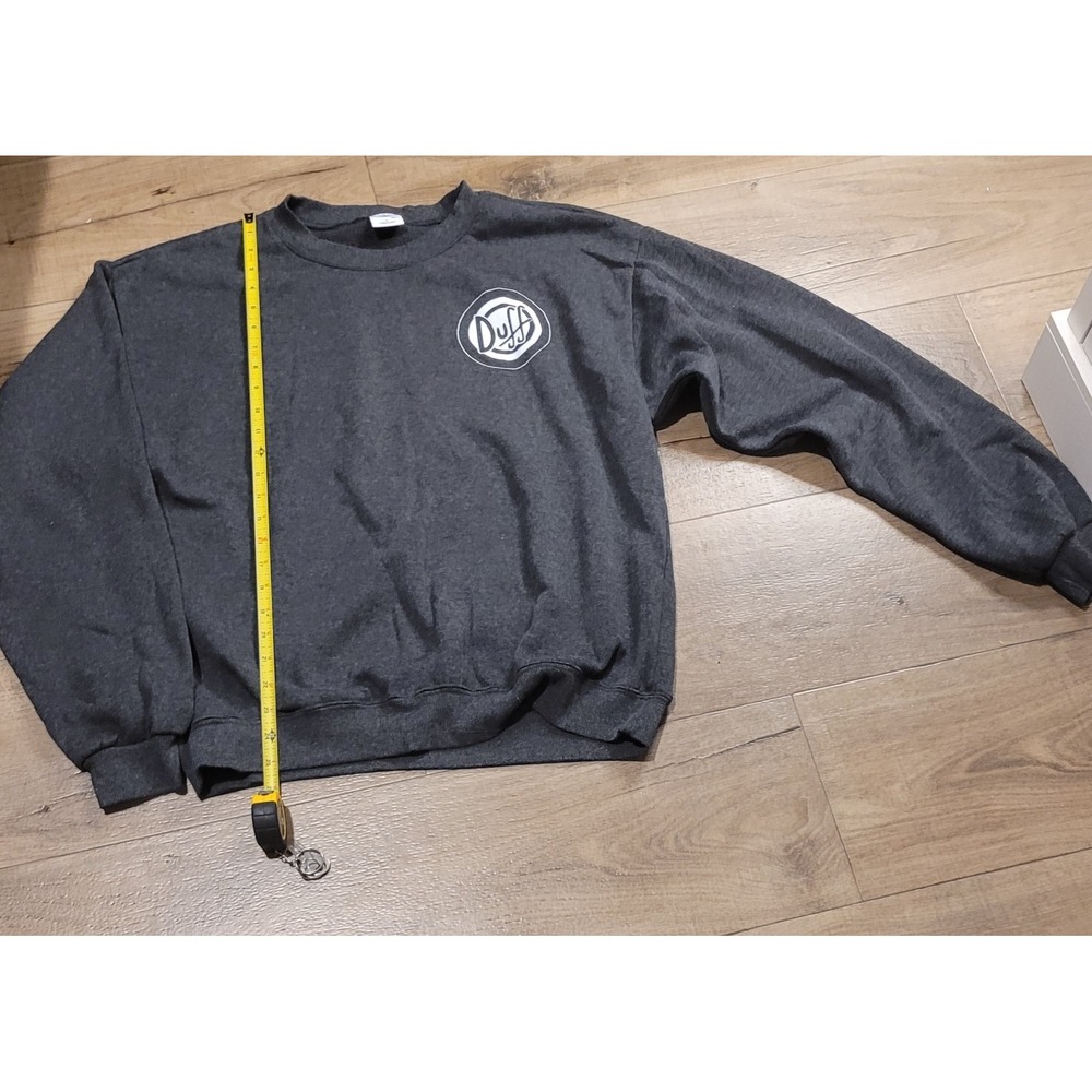 Men's Dark Gray Simpson's Duff Graphic Print Fleece Pullover Sweatshirt L